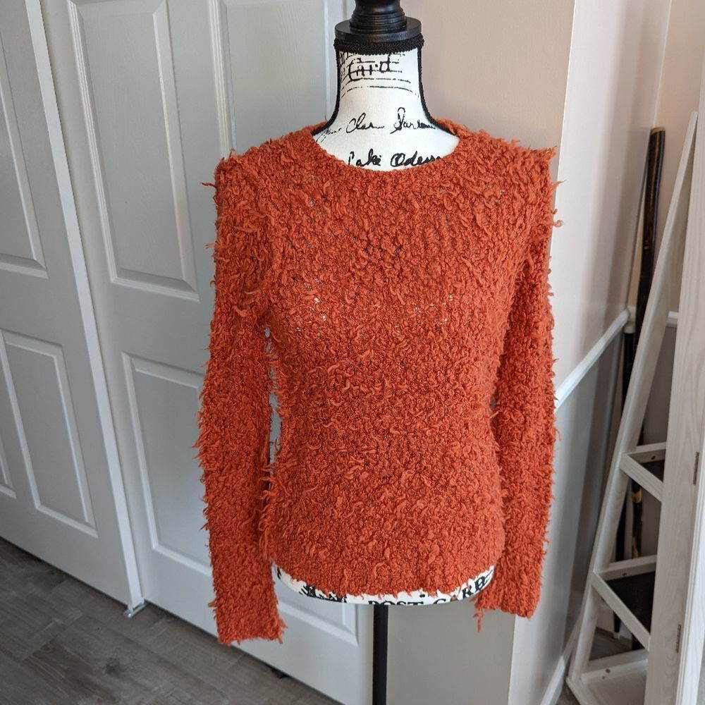 Free People Textured Rust Orange Fuzzy Sweater